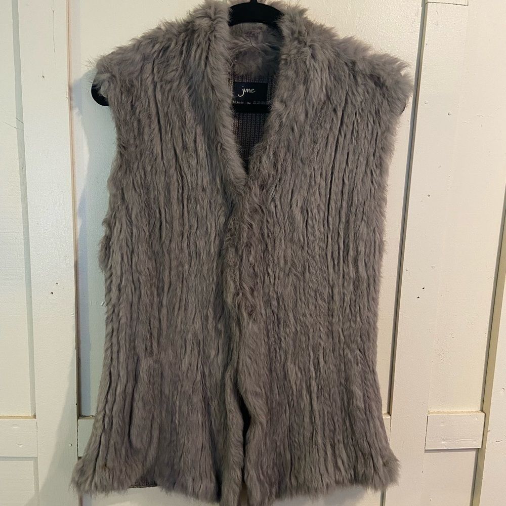 June rabbit fur button front vest size medium